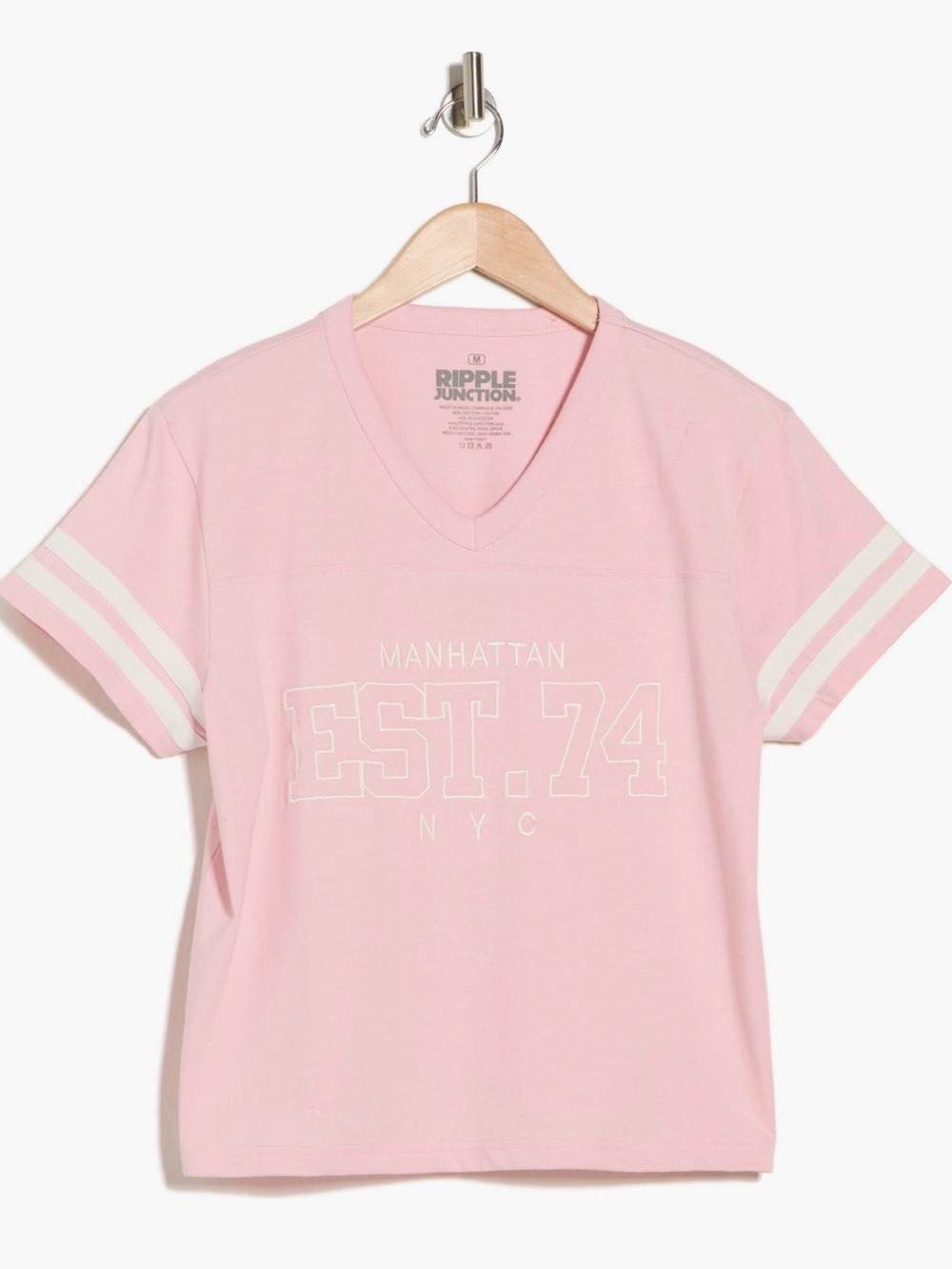 Nordstrom Pink V-Neck 'Manhattan EST. 74' Short Sleeve Tee